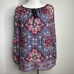 WHBM boho floral tie sleeve peasant top size 4 - EUC